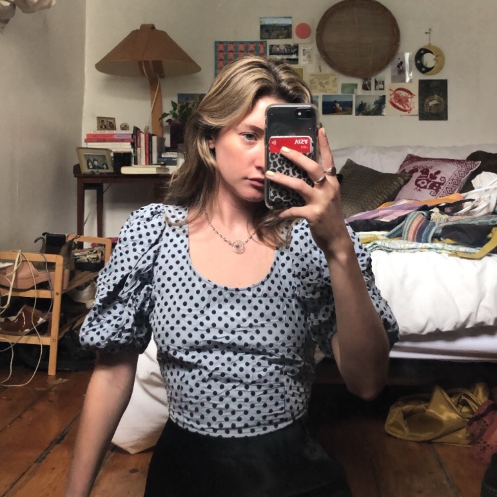 Free People puff sleeve polka dot crop
